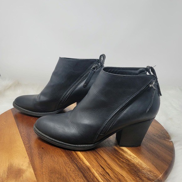 Massini Black Leather 2 Side Zip Heeled 3" Ankle Boots Women's 10 - Picture 2 of 9